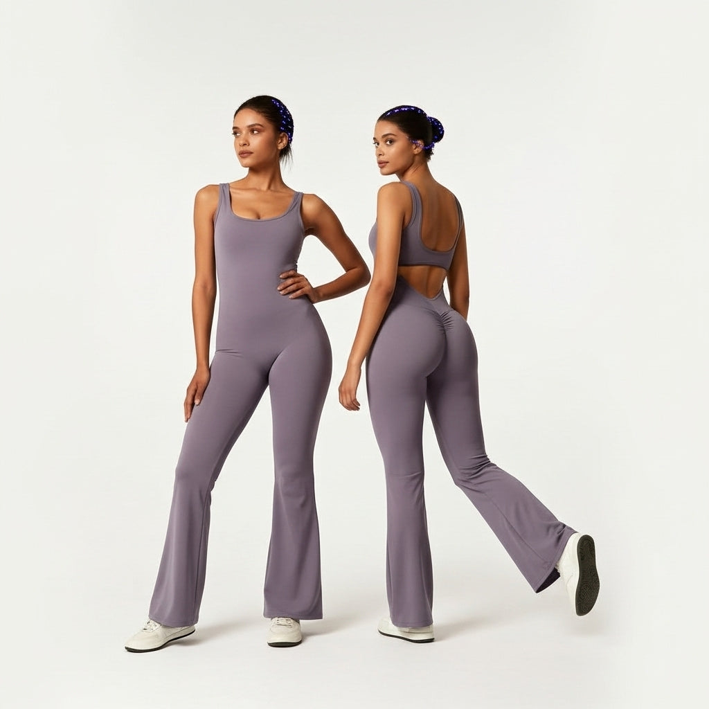 OYV Women Workout Scrunch Flare Jumpsuits Sexy Backless Butt Lift Gym Yoga Jumpsuits
