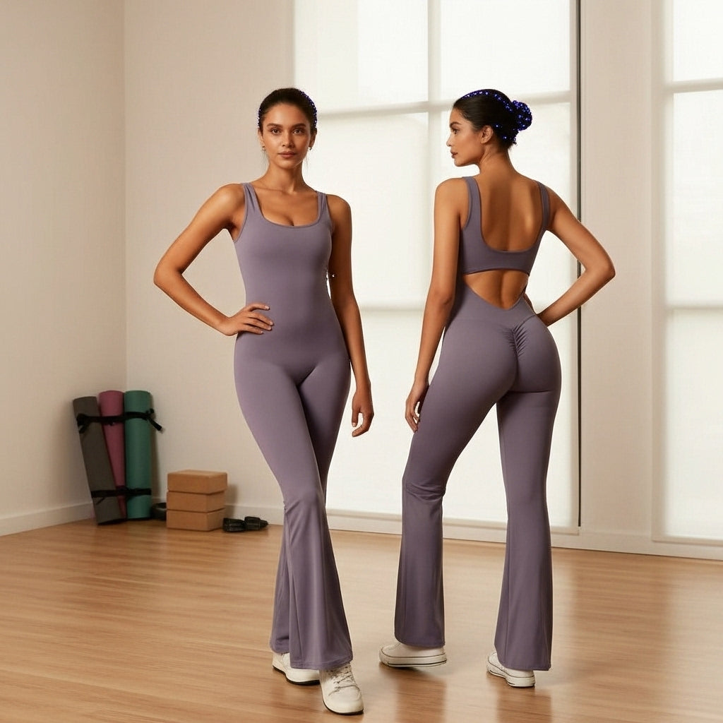 OYV Women Workout Scrunch Flare Jumpsuits Sexy Backless Butt Lift Gym Yoga Jumpsuits