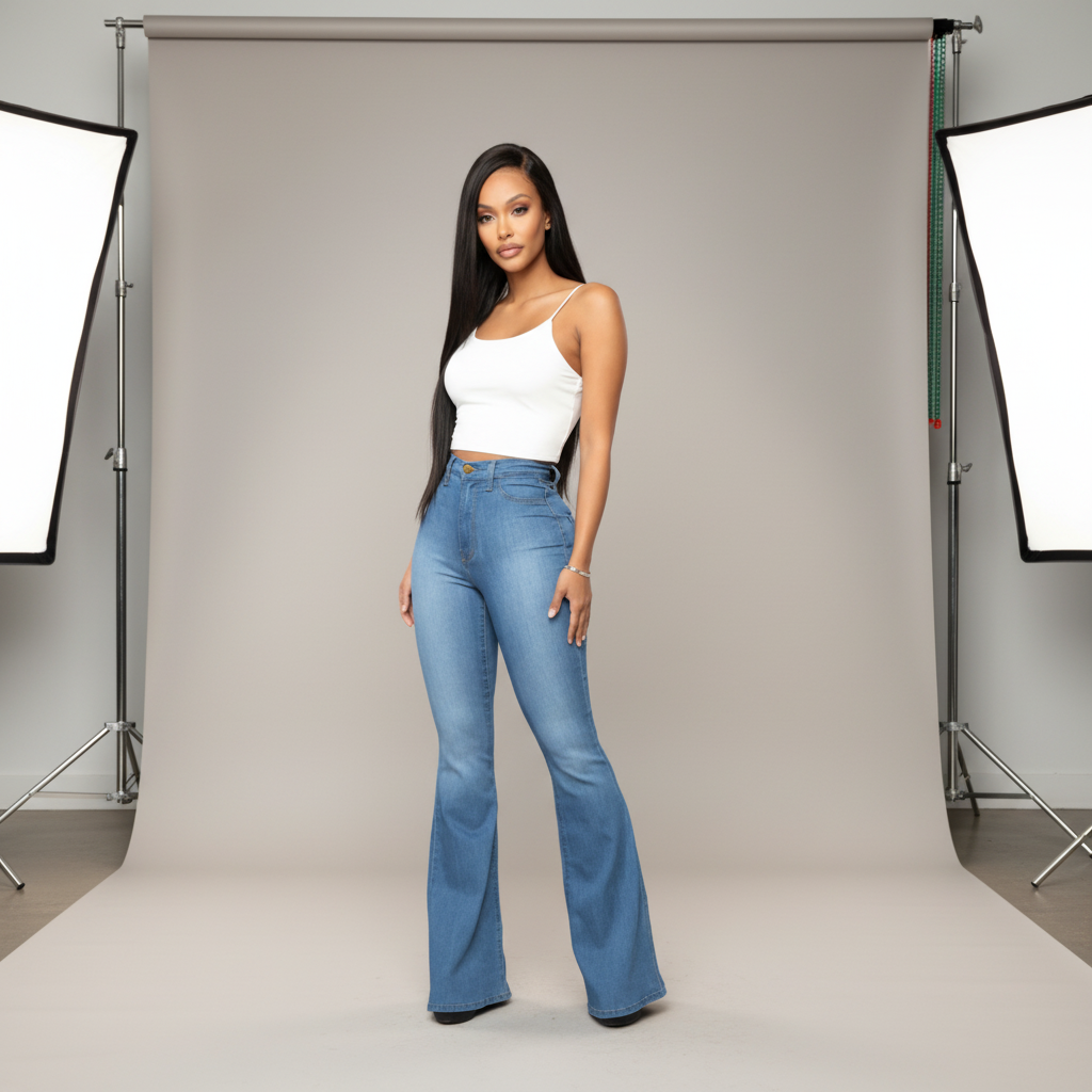 Vintage Wash High Waisted Flare Denim